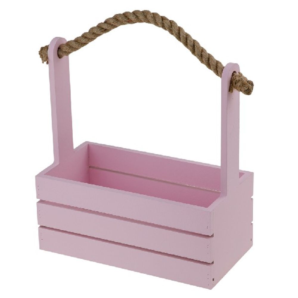 Ящик (дерево) с ручкой 24,5x13xH27см (Розовый)