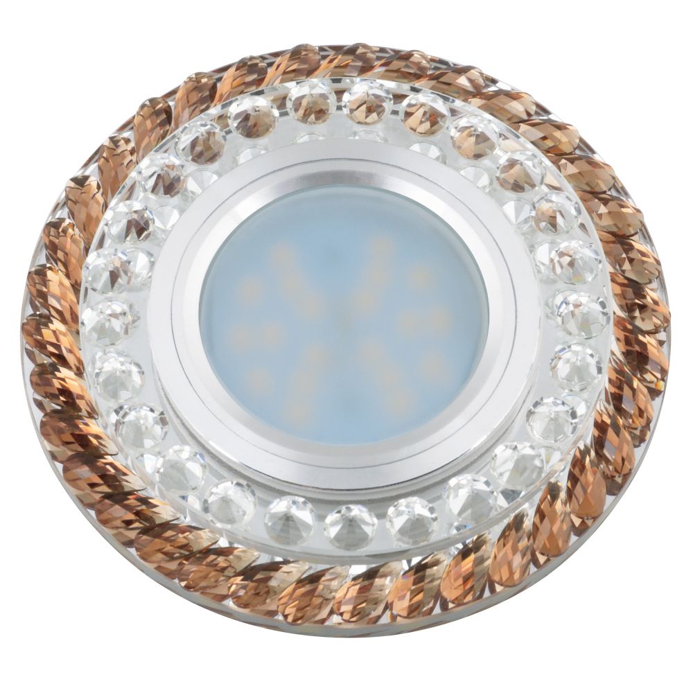 DLS-L132 GU5.3 CHROME/BROWN Светильник декоративный встраиваемый, серия Luciole. Без лампы, цоколь GU5.3. Доп. светодиодная подсветка 3Вт. Металл/стек