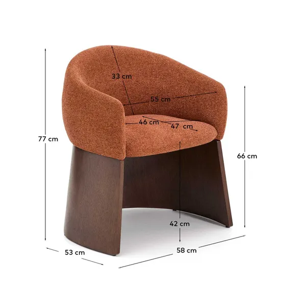 Стул Bosca из терракотового шенилла с ножками из шпона ореха