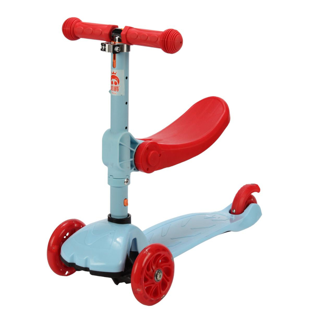 Самокат 3х кол с складным сиденьем, колеса PU со светом, ручка съемная на три положения