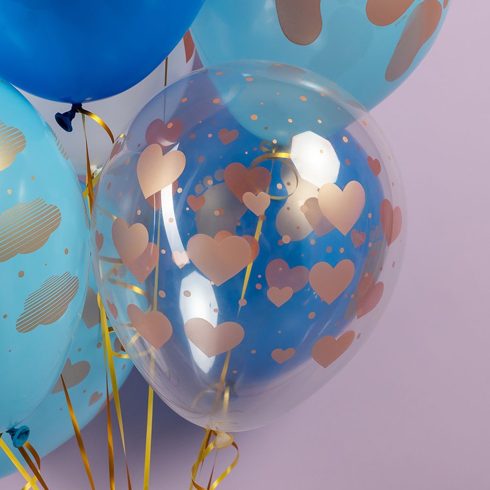 Шар (12''/30 см) Новорожденный (сердца и облака), Ассорти, кристалл, 5 ст, 25 шт.