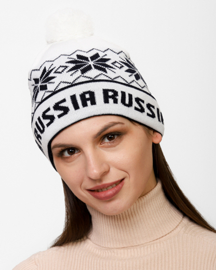 Женская шапка PRIVAL с отворотом RUSSIA-2 белый