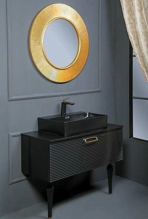 Тумба с раковиной Armadi Art Vallessi Avantgarde Linea 100 со столешницей черный с золотом