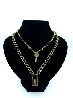 Крупная широкая двойная цепочка с подвесками Ключик и Замок
