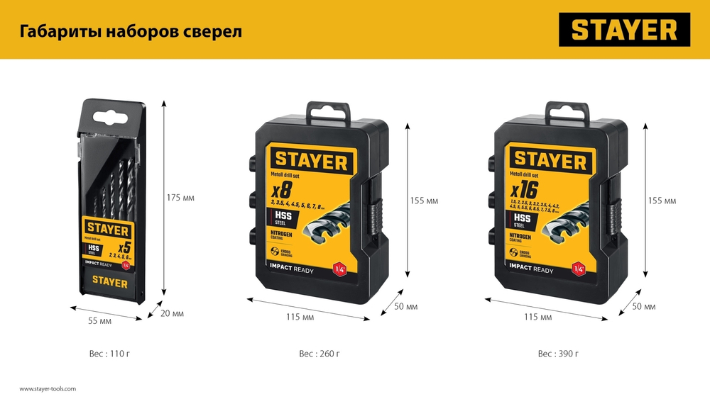 STAYER НЕХ-1/4″, 8 шт, набор сверл по металлу для винтовёртов и шуруповертов IMPACT READY (29603-H8)