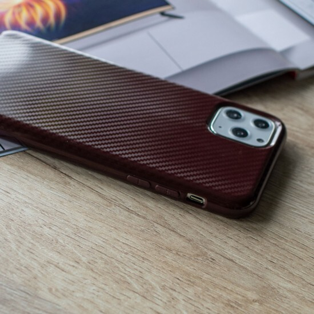 Чехол ТПУ карбон глянцевый для iPhone 11 Pro Max, 011457 Красный