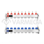 Распределительный коллектор (группа) с расходомерами Varmega VM15109 ВР 1", на 9 контуров 3/4" EK, нержавеющая сталь