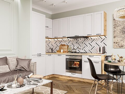 Угловая модульная кухня Барселона-04 Белый - Дуб Вотан 2140*1550/2200*600