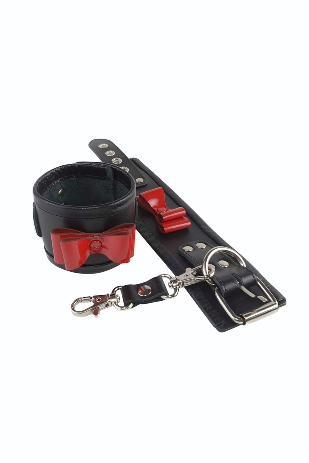 Черные наручники с красными лаковыми бантами (Цвет: черный с красным)