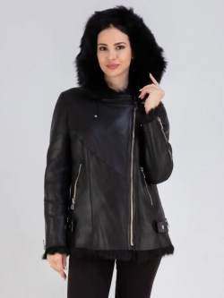 Дубленка женская натуральная с капюшоном тоскана зима Турция