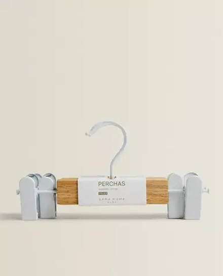 ZARA HOME ДЕТСКИЕ ДЕРЕВЯННЫЕ ВЕШАЛКИ С ЗАЖИМАМИ (НАБОР ИЗ 3 ШТ.), СВЕТЛО-БЕЖЕВЫЙ