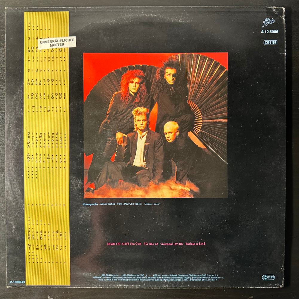 Dead Or Alive ‎– Lover Come Back To Me (Голландия 1985г.) 12", 45 RPM