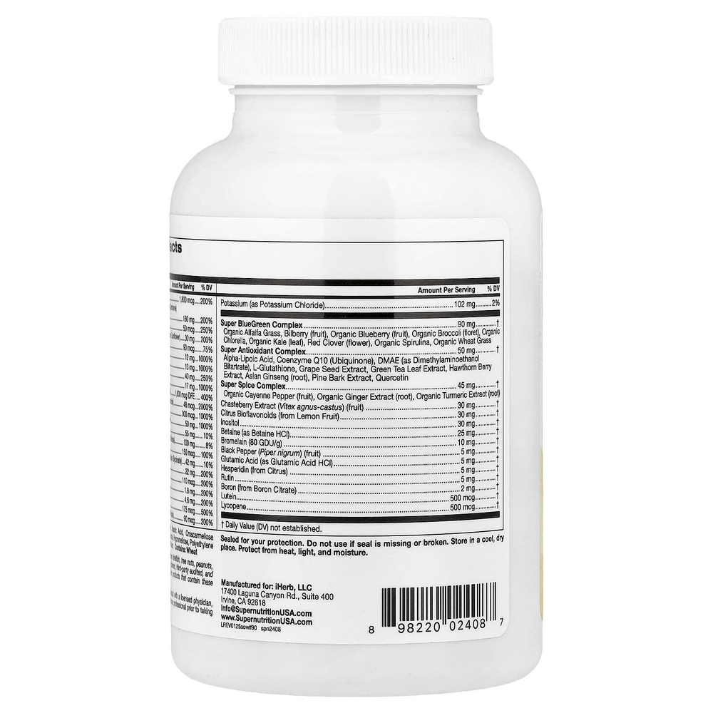 Super Nutrition, Simply One®, мультивитамины с суперкомплексами для женщин, без железа, 90 таблеток