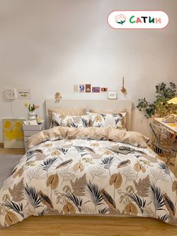 Постельное белье сатин Milky Garden "Herbst/Herbst (компаньон)" 2-спальное Наволочка 50х70 см 2 шт Простынь на резинке 160x200 см Пододеяльник 175x215 см