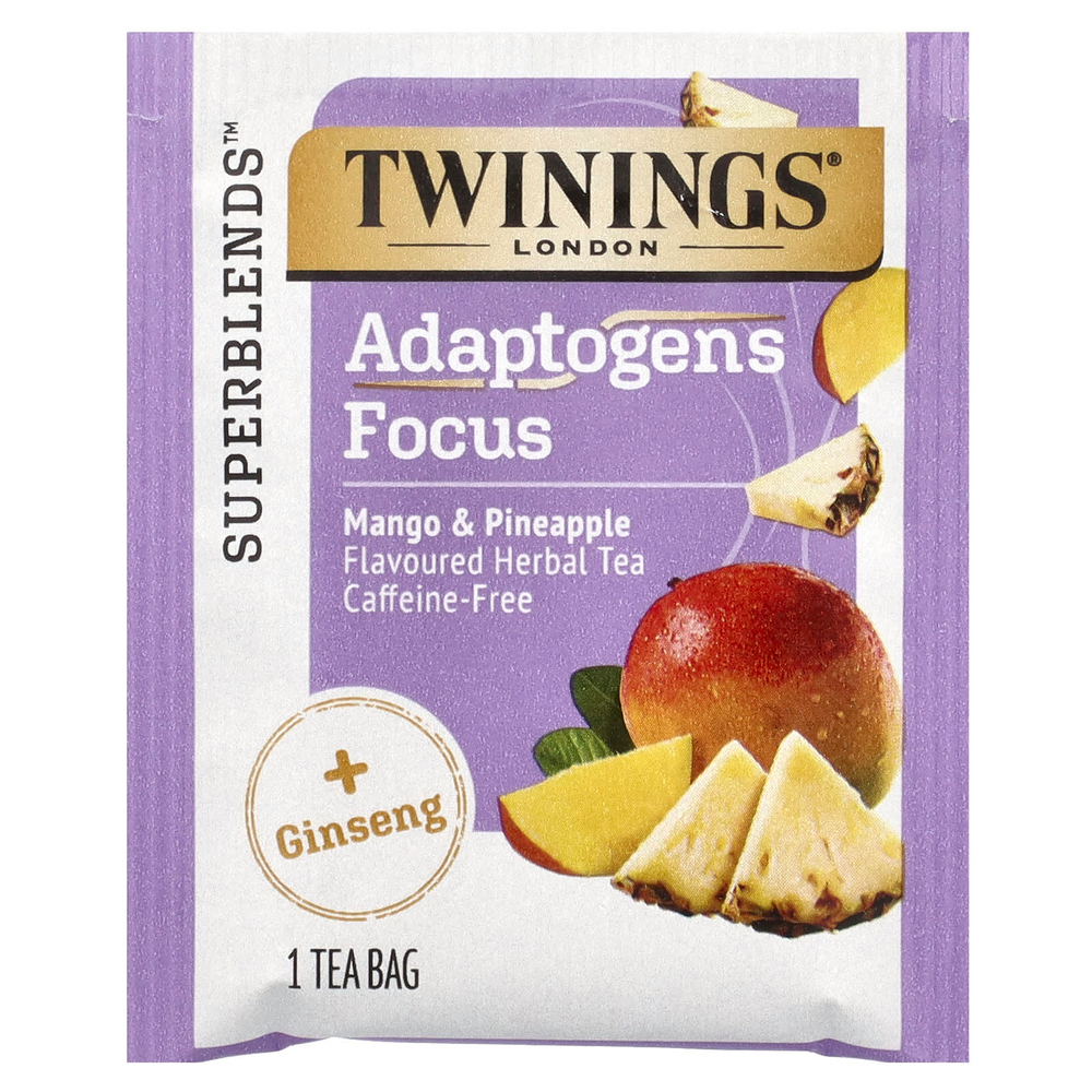 Twinings, Focus Herbal Tea, травяной чай с женьшенем, манго и ананасом, без кофеина, 18 чайных пакетиков, 27 г (0,95 унции)
