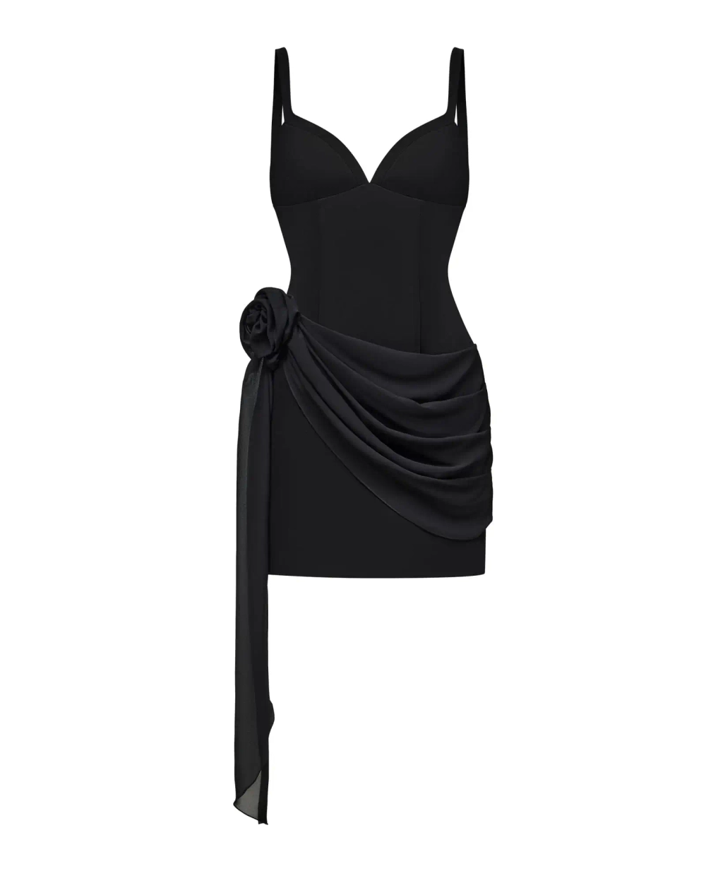Платье мини на бретелях с драпировкой из шифона, Черный