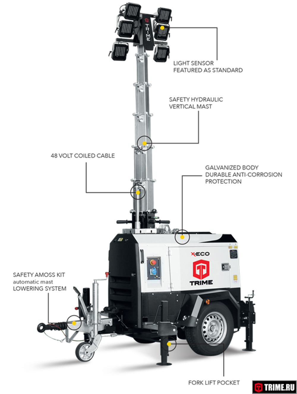 Осветительная мачта TRIME X-ECO 6X160W 48V LED дизельная - [8.5 м / Kubota]