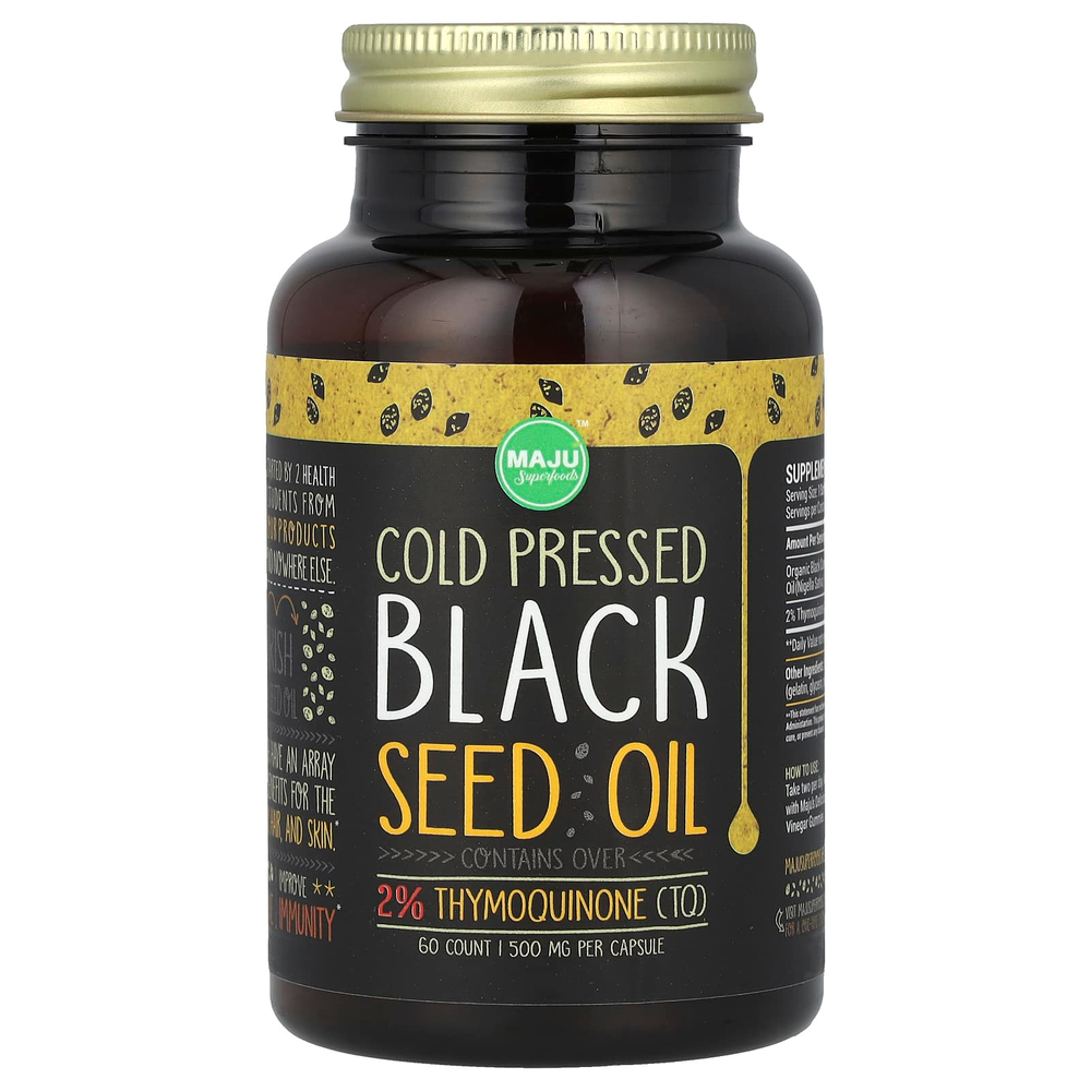 Maju Superfoods, масло черного тмина холодного отжима, 500 мг, 60 капсул