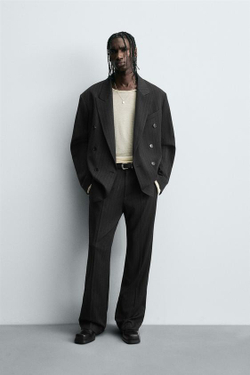 ZARA БРЮКИ В ПОЛОСКУ, ТЕМНО-СЕРЫЙ