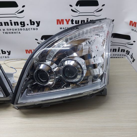 Передние фары Tube Light для Toyota Land Cruisre Prado 120 (03-09) динамические хромированные