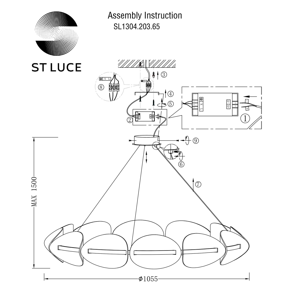 SL1304.203.65 Люстра подвесная ST-Luce Золотистый/Белый LED 1*65W 3000K