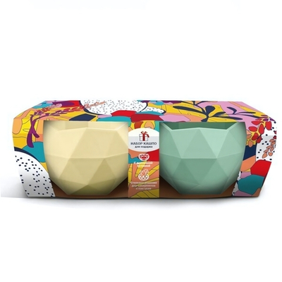 Набор Кашпо "Топаз" 2шт (0,45 л) Цв. Жёлтый/Мята