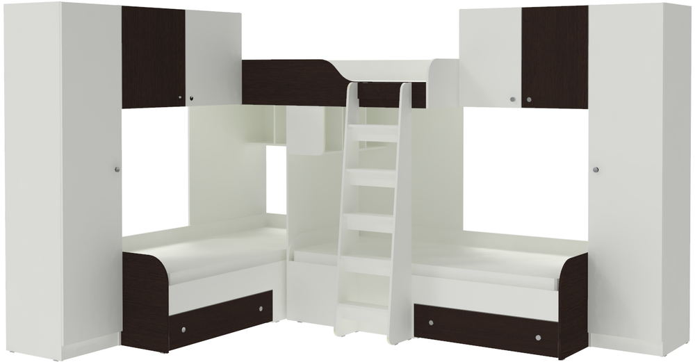 Трехместная кровать КарИВи Трио 3 Белый  Венге