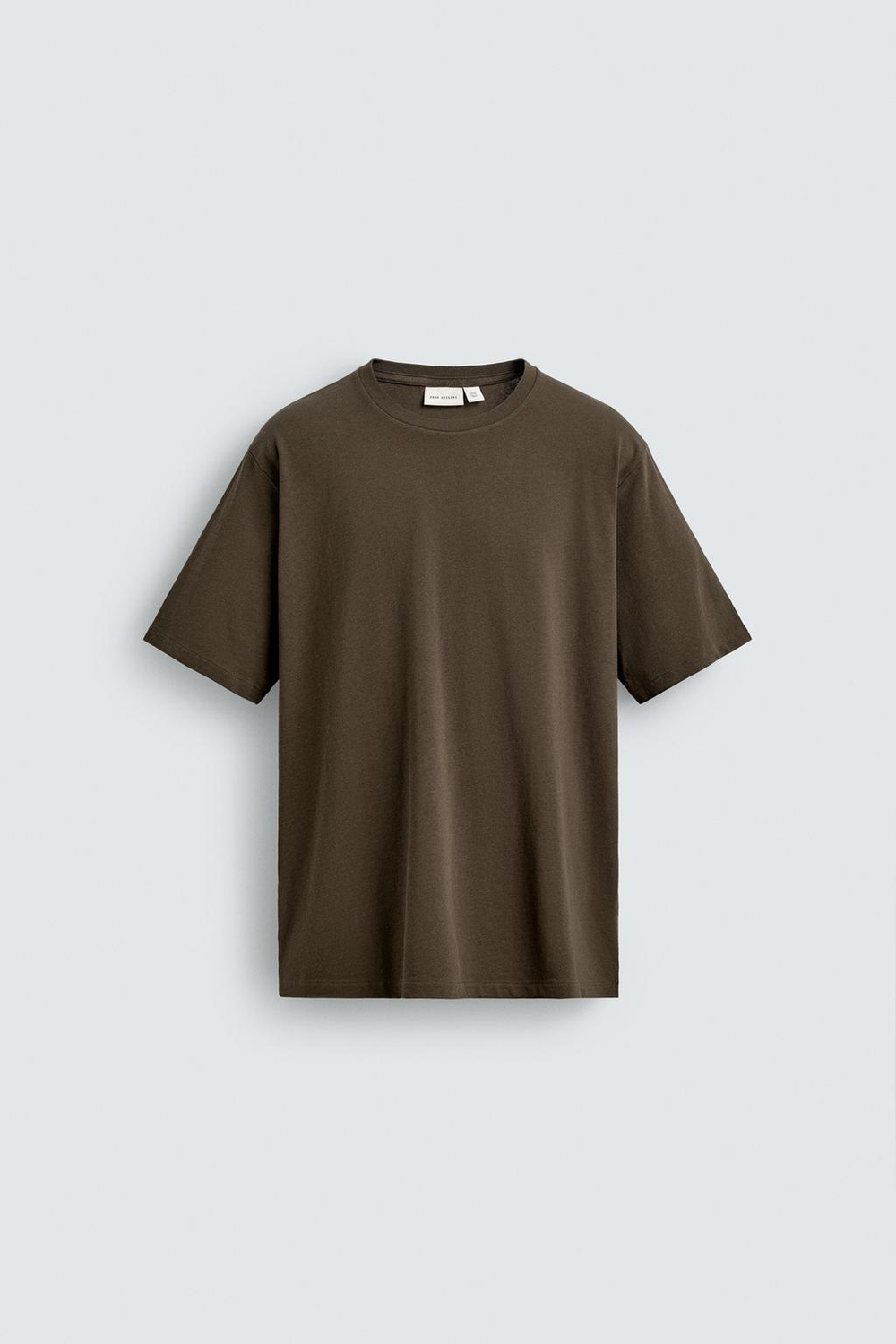 ZARA ФУТБОЛКА REGULAR FIT ИЗ СМЕСОВОГО ХЛОПКА, КОРИЧНЕВЫЙ