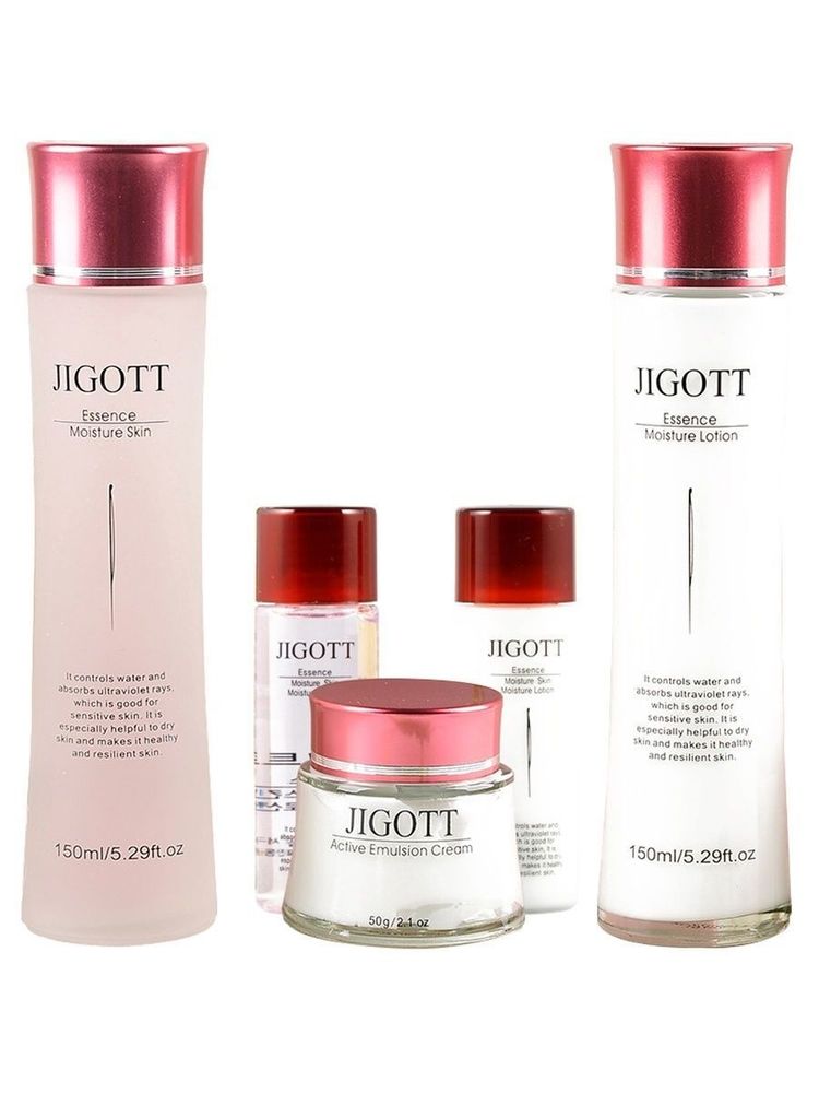 Набор для ухода за лицом Jigott Essence Moisture Skin Care 3Set с Гиалуроной кислотой (лосьон, тоник, крем) 5в1