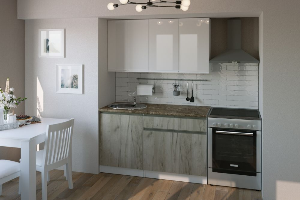 Кухонный гарнитур Антика базис 2400 мм (Белый глянец/Дуб браун, Аламбра темная)