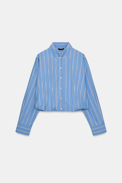 ZARA РУБАШКА GLOBO В ПОЛОСКУ, СИНИЙ/БЕЛЫЙ