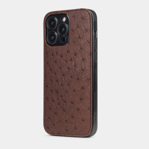 Чехол для iPhone 15 Pro Max из кожи страуса, бордового цвета