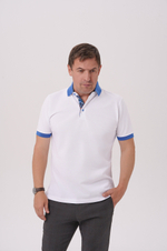 Поло белое с контрастной горловиной «Нептун»