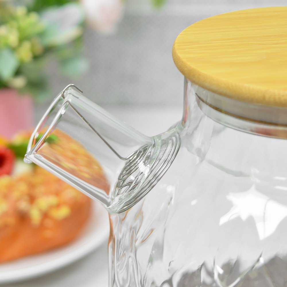 Чайник заварочный 1,5л стеклянный с бамбуковой крышкой, BZ-CH105