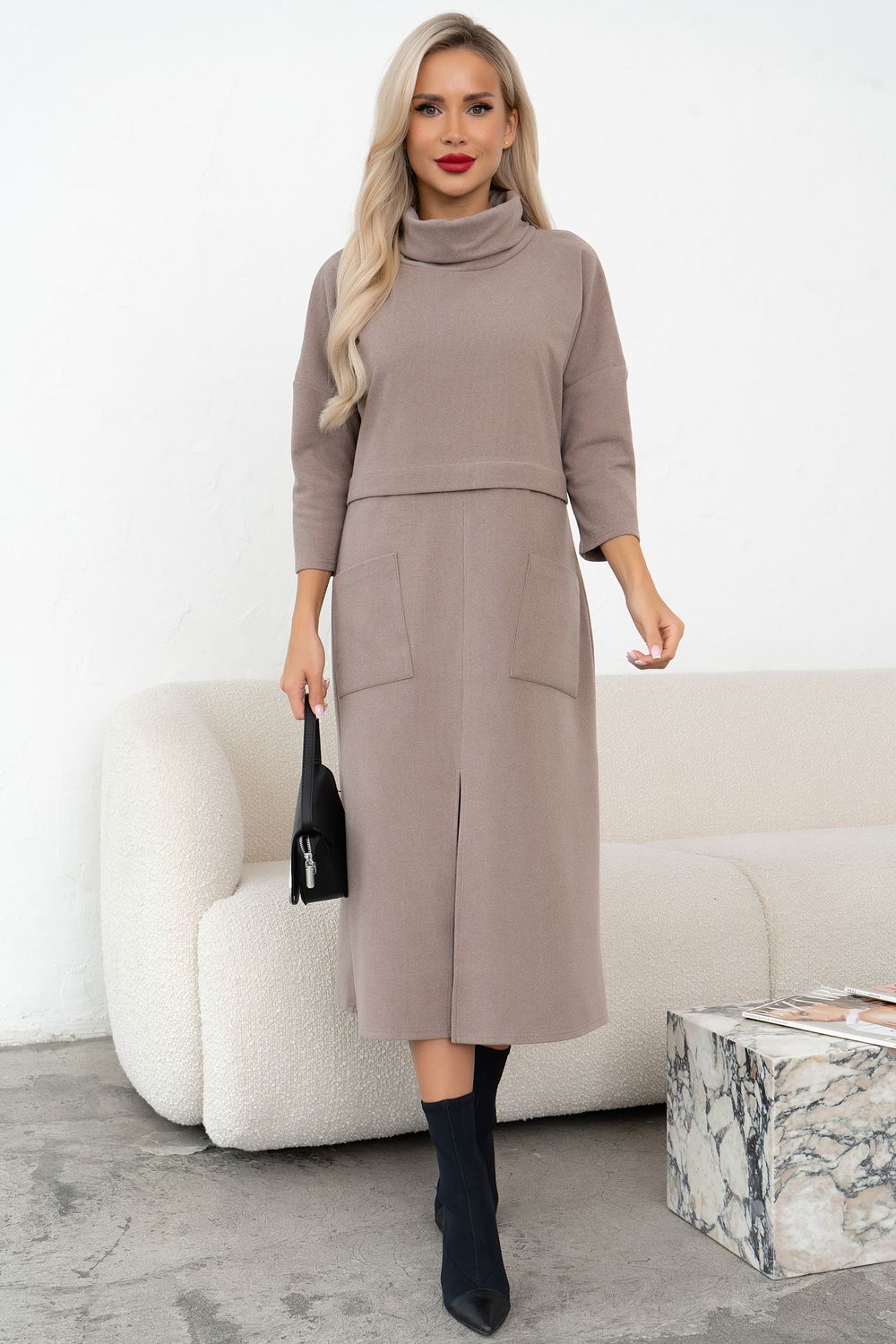 Платье трикотажное с разрезом (бежевый)-50р-р Р11-2008/5 Nikol