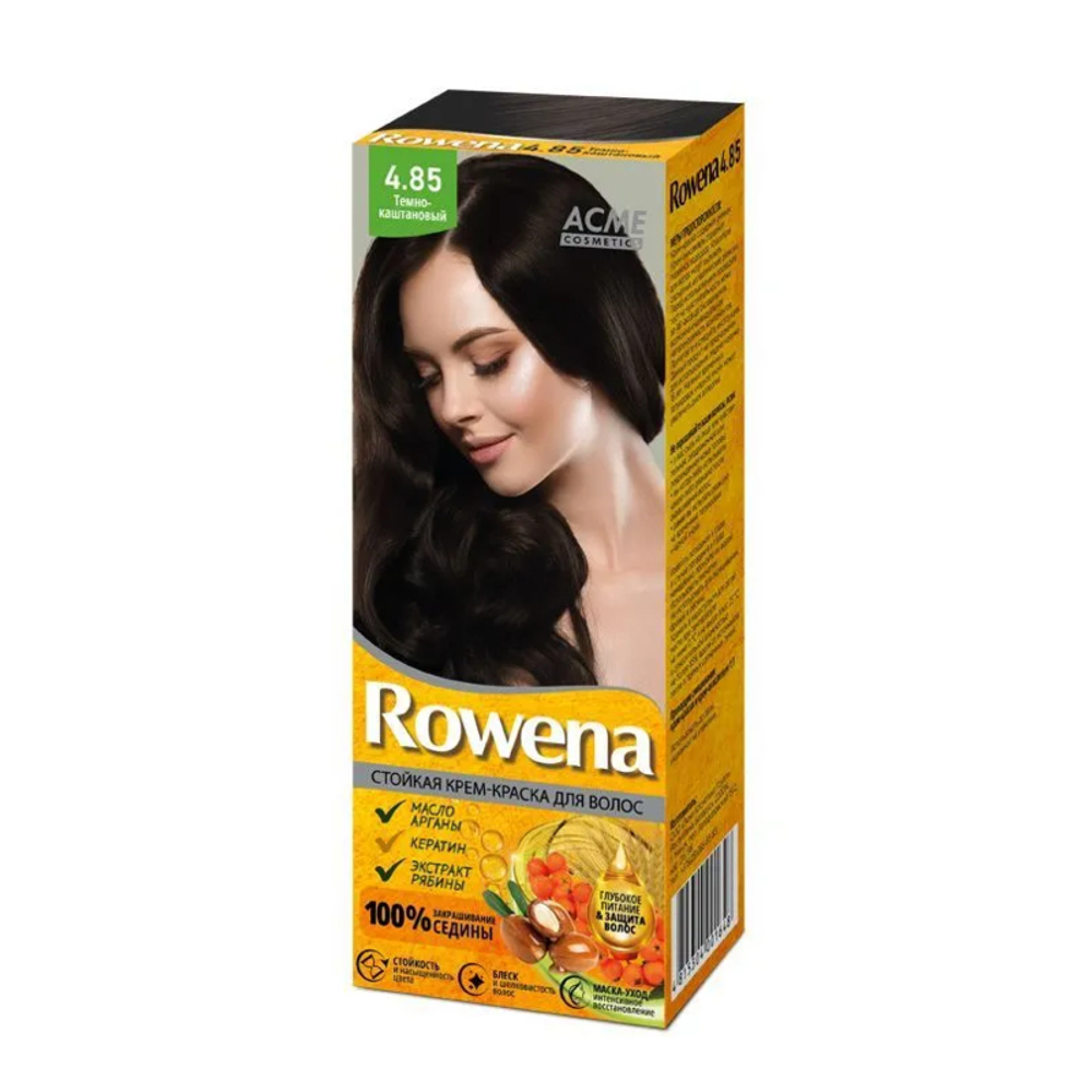 Acme-Color «ROWENA» Стойкая Крем-Краска для волос, тон 4.85 закрашивание седины 100% (Тёмно-Каштановый) 115 мл