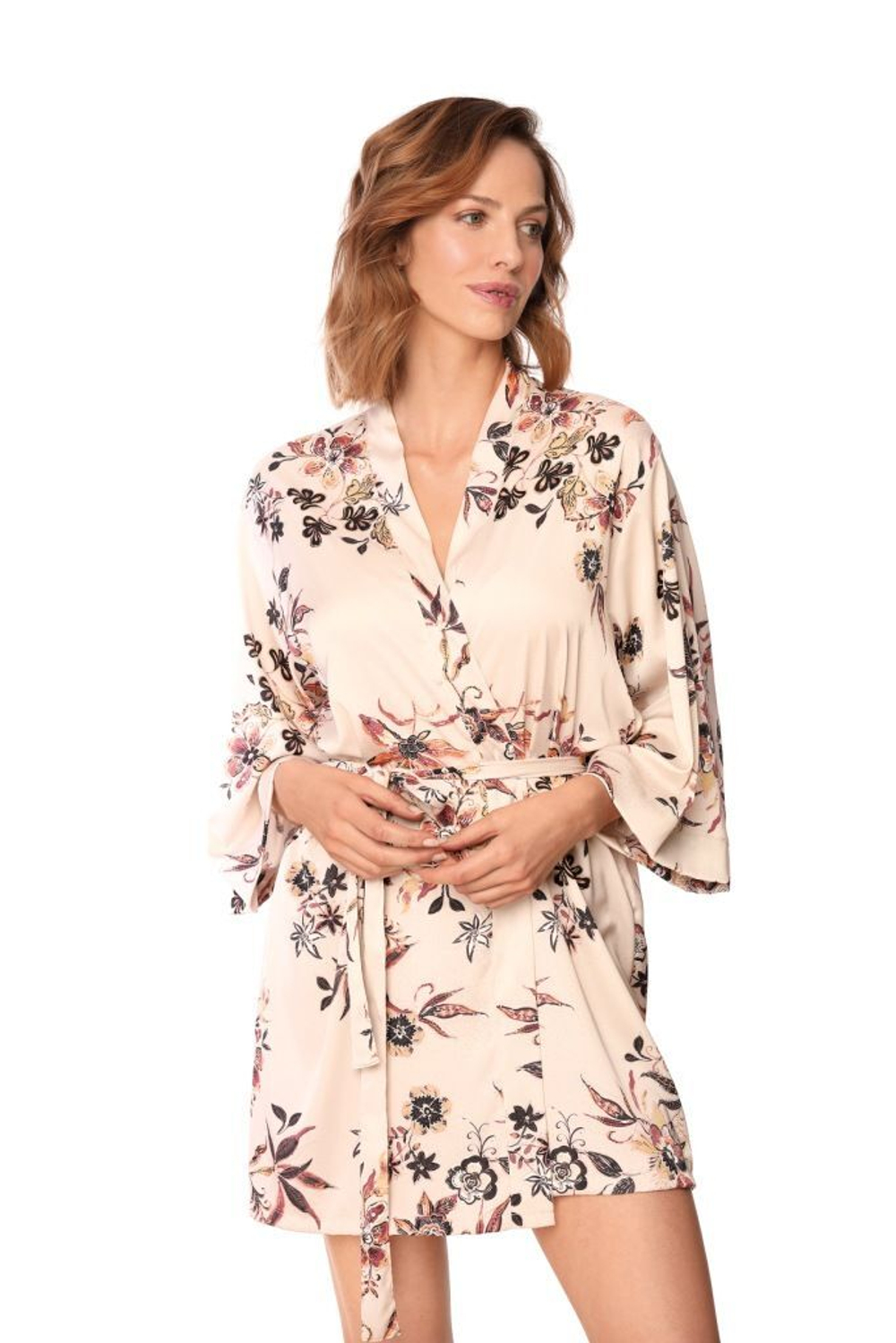 Халат Xiana с длинным рукавом (Размер: S) (Цвет: бежевый)