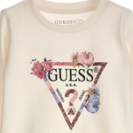 Платье трикотажное GUESS Экрю/Термопринт: разноцветный треугольник-логотип с цветами/Волан (Девочка)