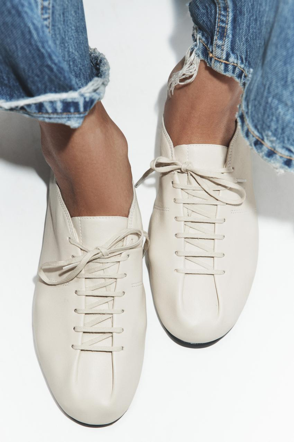 ZARA ТУФЛИ-ДЕРБИ ИЗ МЯГКОЙ КОЖИ, БЕЛЫЙ
