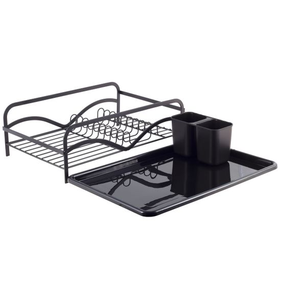 Сушилка для посуды Kamille KM-0755 из алюминия с поддоном (41,5х13,5х28 см) черная