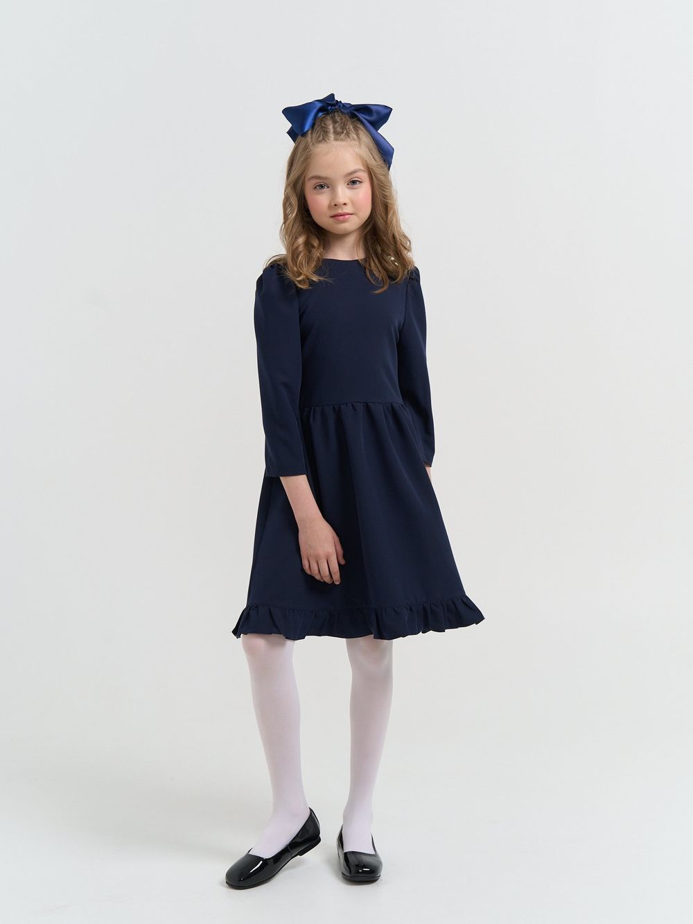 Платье с рюшей "Темно-синее" 7+