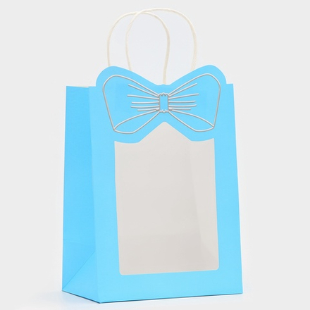 Пакет подарочный бумажный с окном «Бант», 19×26×13 см, голубой, 10851671, Китай