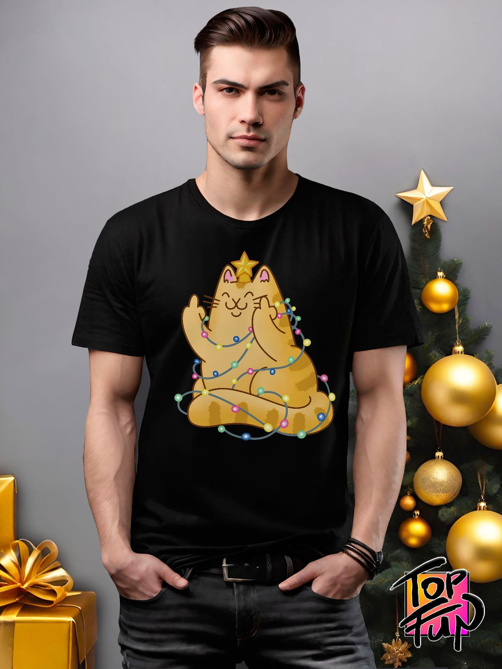 Футболка Котик гирлянда