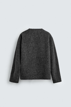 ZARA КАРДИГАН ИЗ РЕЛЬЕФНОЙ ТКАНИ С ШЕРСТЬЮ, АНТРАЦИТОВО-СЕРЫЙ