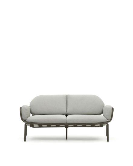 Уличный диван Joncols из серой ткани и зеленым алюминиевым каркасом 164 см