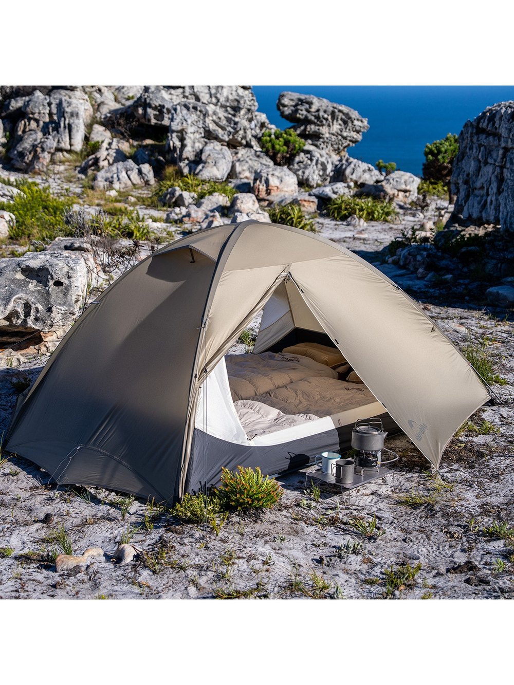 Палатка Naturehike Jiling PRO 2-местная, алюминиевый каркас, сверхлегкая, светло-коричневая