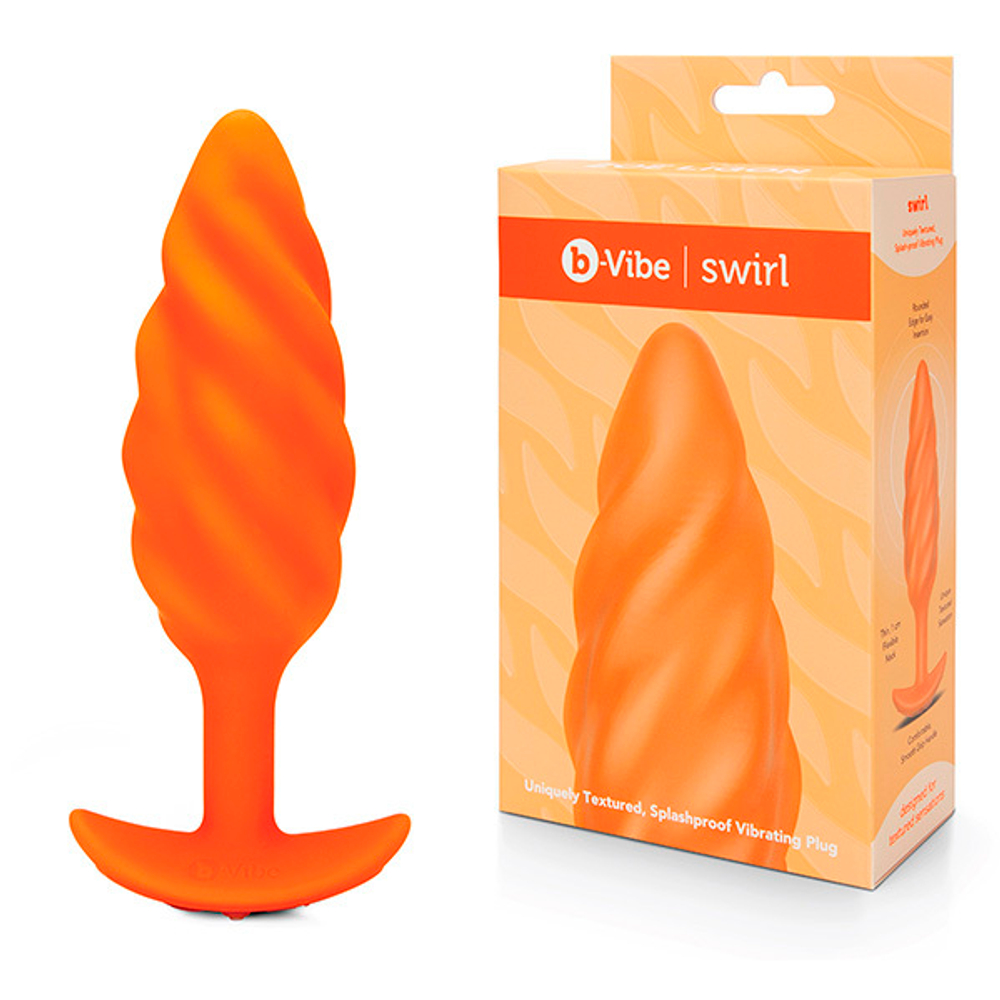 Спиральный текстурированный анальный плаг с вибрацией 13,5см b-Vibe Swirl BV-021-ORG