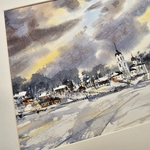 Картина авторская акварельная в паспарту 30х40 см на стену для интерьера "Февральский закат на Талабах"