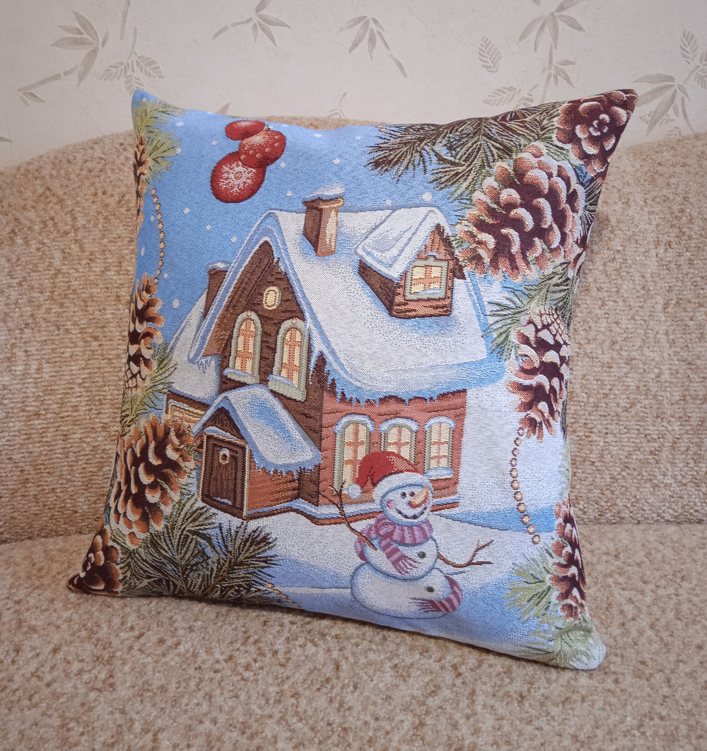 Декоративный гобеленовый чехол для интерьерной подушки Новогоднее утро 47х47