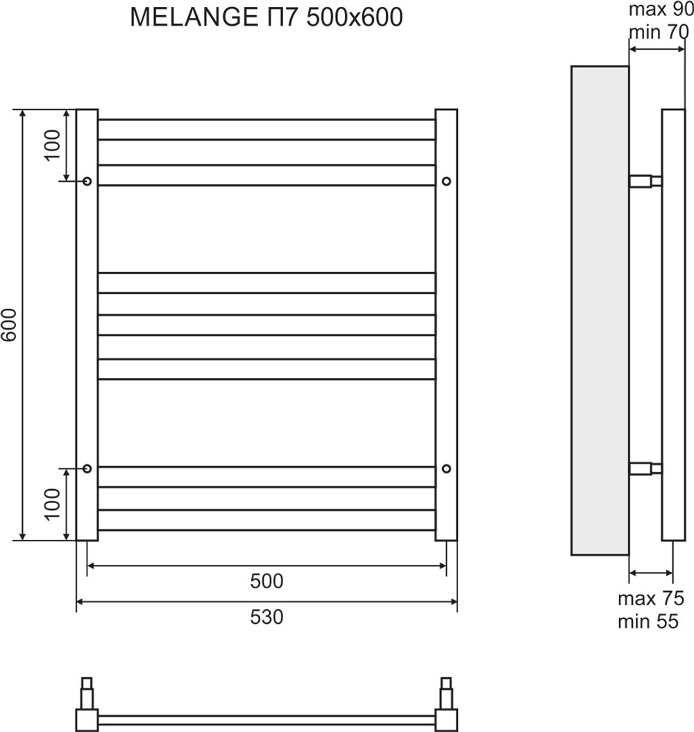 Полотенцесушитель электрический Lemark Melange LM49607E П7 500x600, левый/правый